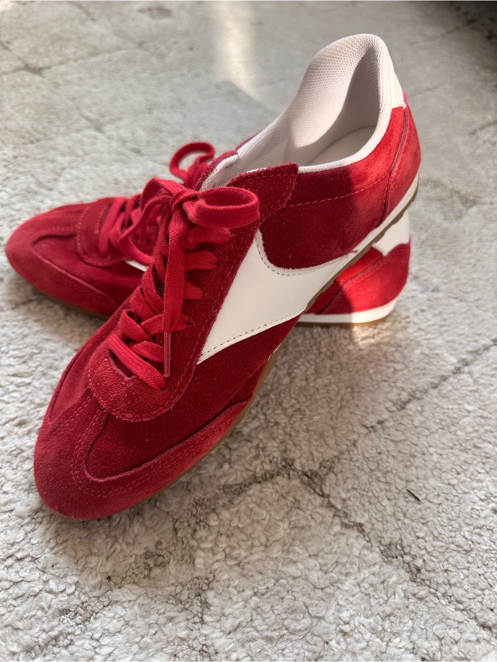 Mila Paoli Red Suede Sneakers with White Stripe